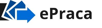 Logo ePraca – stylizowana niebieska strzałka skierowana w prawo oraz czarny napis „ePraca” na jasnym tle